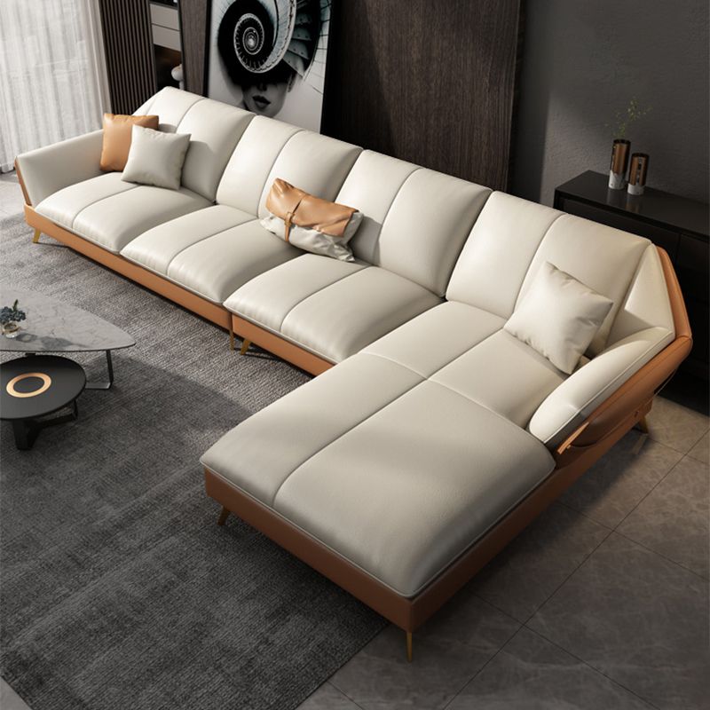 Faux Leather Sofa & Chaise Flared Arm Sofa with Bolster Pillows