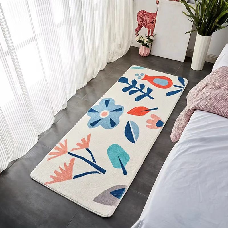 Blue Apricot Leaf Carpet Polyester Minimalist Carpet Washable Carpet Living Room