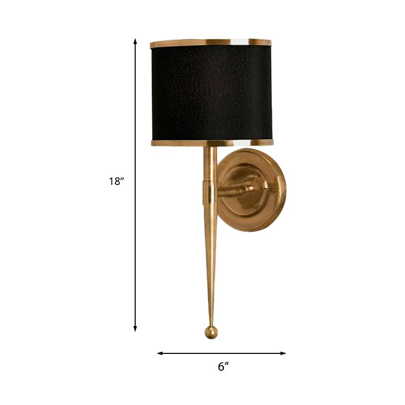 Drum Fabric Shade Wall Sconce Contemporary 1-Light Hall Wall Mount Light Fixture in Black/White