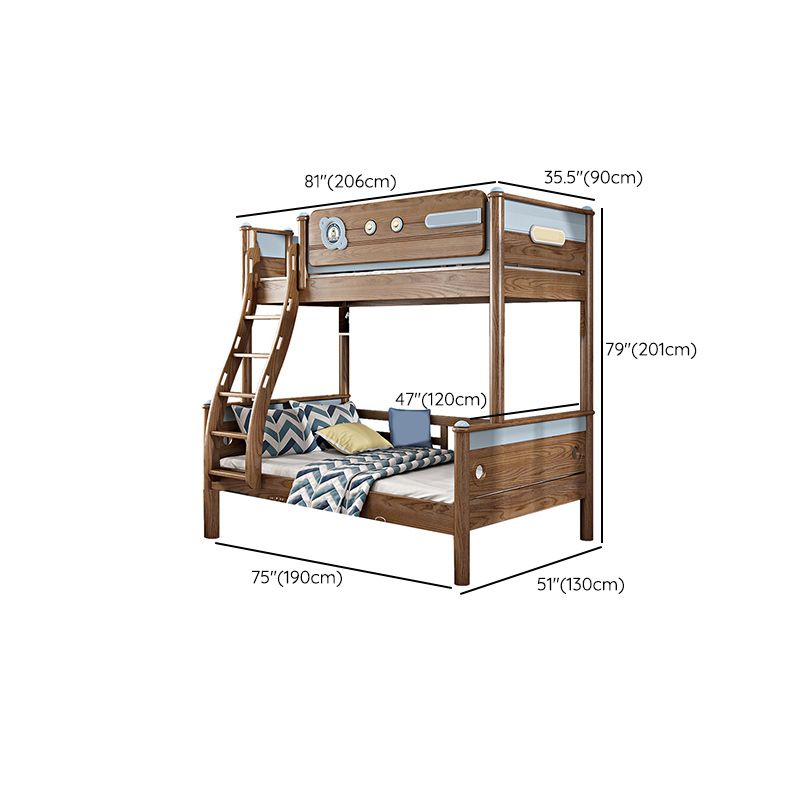 Brown Ash Standard Bunk Bed Solid Wood Scandinavian Bed with Guardrail