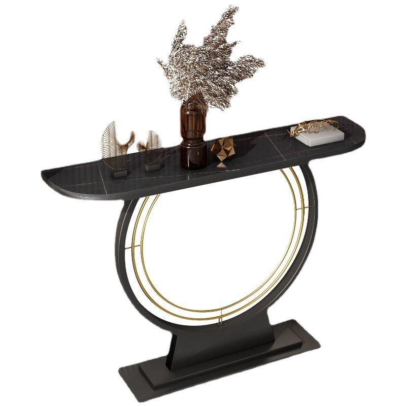 Contemporary Accent Table Antique Finish Sofa Console Table in Marble