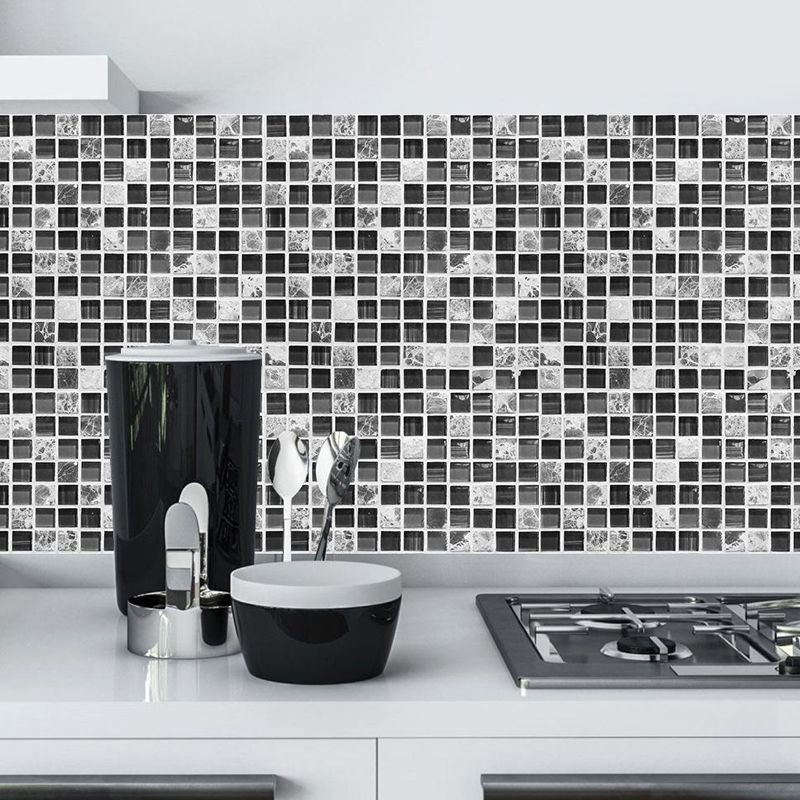 Marble Mosaic Tile Wallpaper Panel Set Contemporary PVC Wall Decor for Bathroom, Stick On