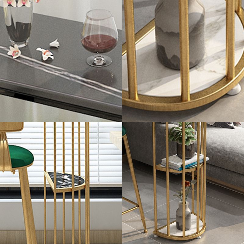 Mesa de barra de hierro glamorosa de mármol falso ovalado top 41.3 "H mesa de bistro con almacenamiento