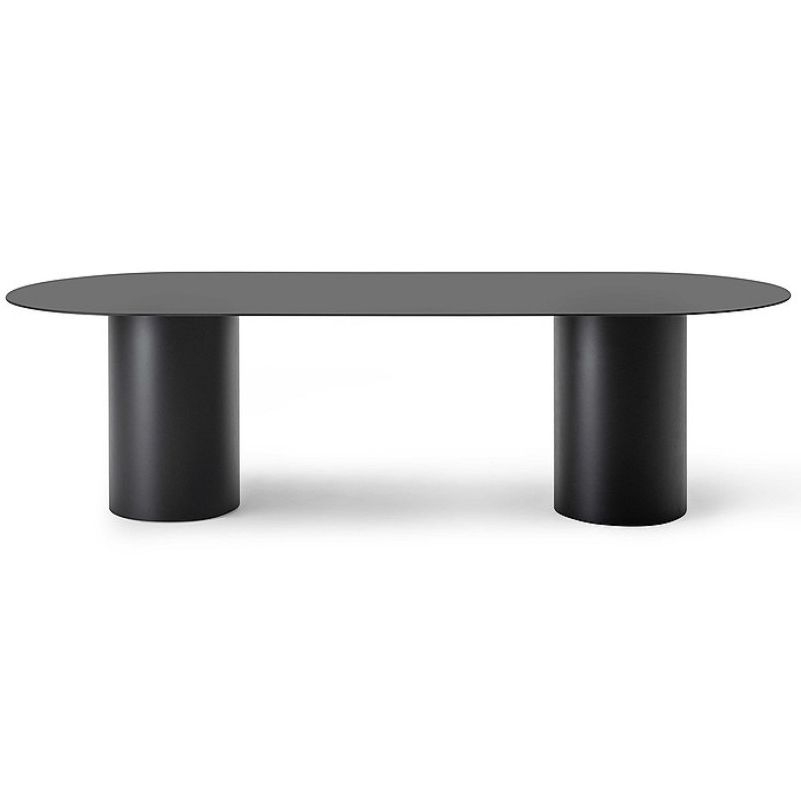 Mesa de comedor de madera maciza ovalada Mesa de comedor moderna con base de pedestal doble