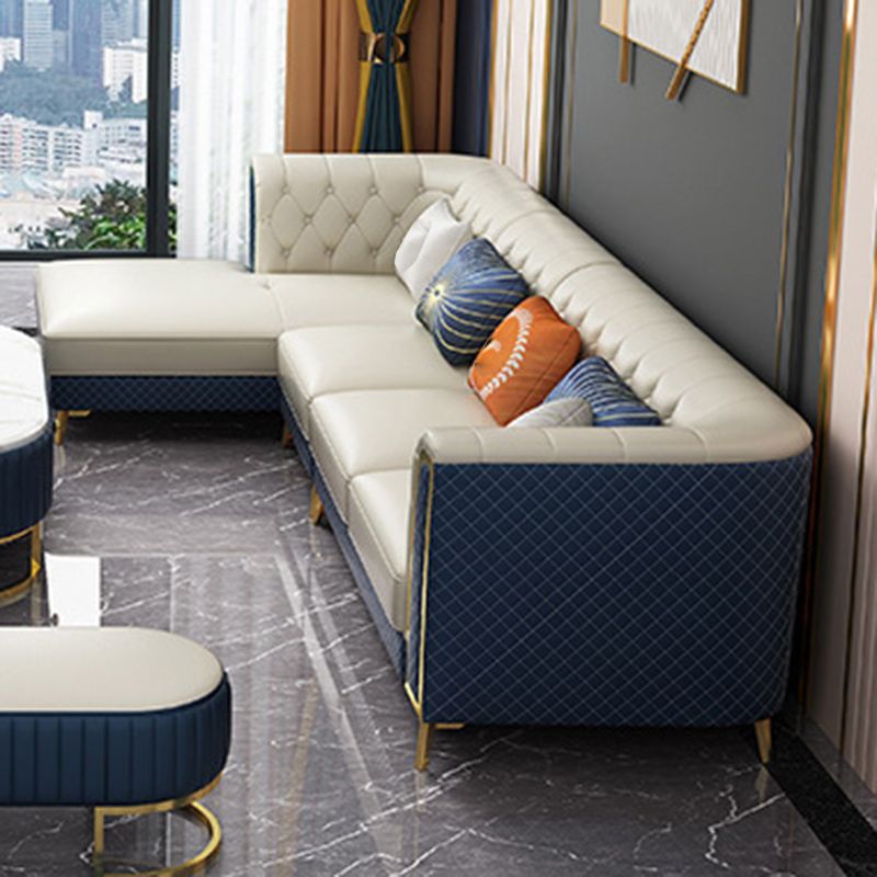 Faux Leather Luxurious Sectional Sofa Tufted Flared Arm Sectional