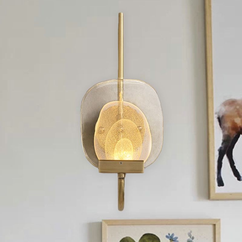 Geometric Clear Glass Wall Light Colonialist 1-Head Bedroom Wall Sconce Lighting Fixture in Gold