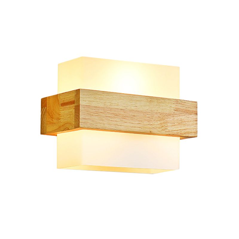 Kubus wandbevestiging verlichtingsarmatuur minimalisme opaalglas 1 kop beige oppervlakte wand sconce met houten details