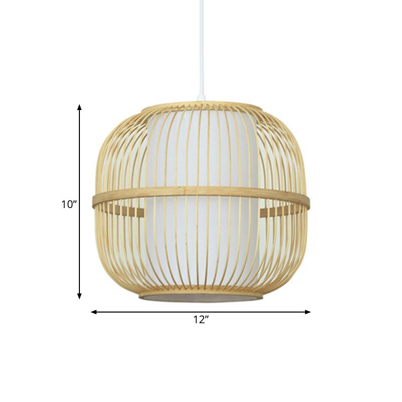 BEIGE Oblungo Sofiling Oblungo Stile contemporaneo Lampada a ciondolo di bambù a 1 luce con tonalità cilindrica interna
