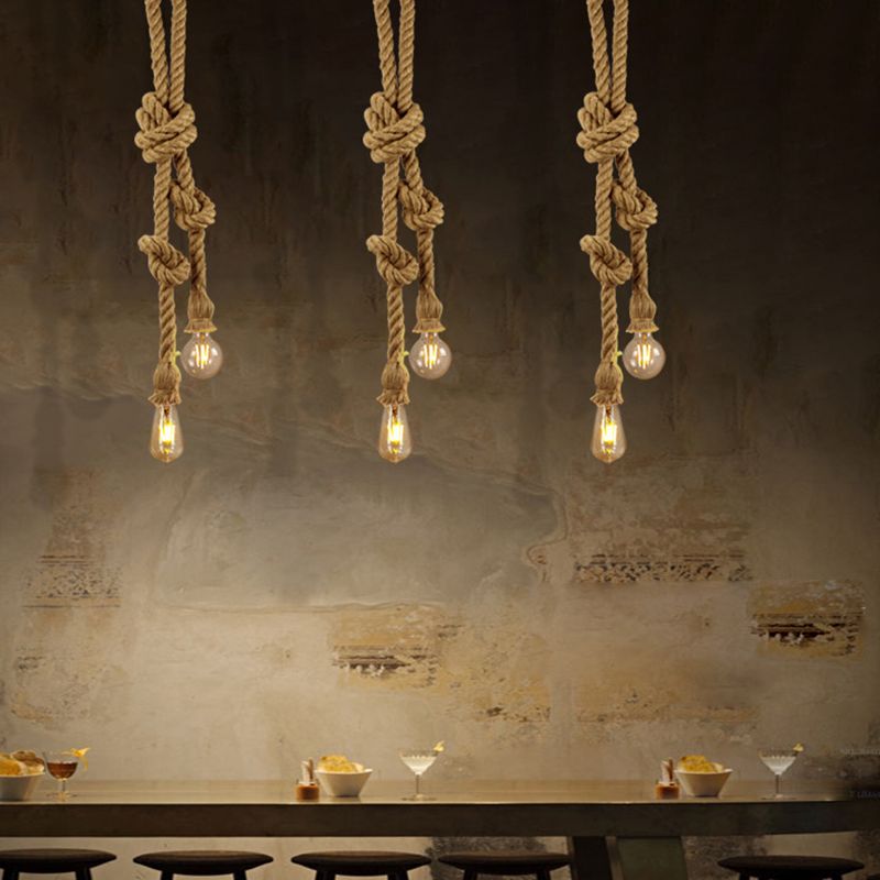 Natural Hemp Rope Hanging Light Retro Industrial Bare Bulb Single Light Ceiling Pendant for Bar Coffee Shop