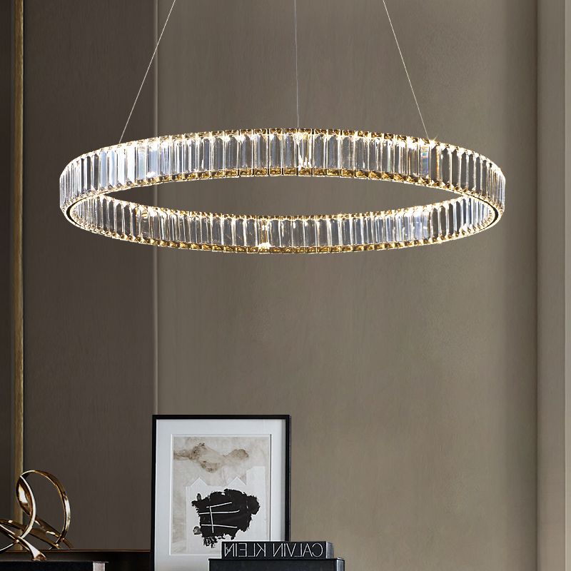 Modern Simple LED Chandelier Crystal Circular Pendant Light for Bedroom