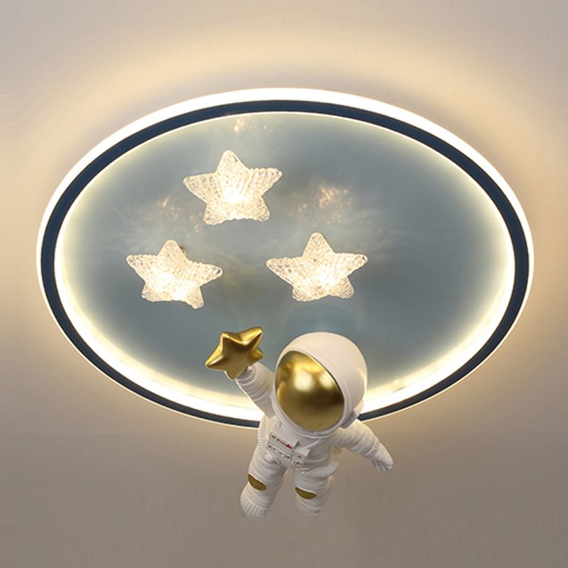 Astronaut LED Ceiling Lamp White Acrylic Flush Mount Light for Children's Room