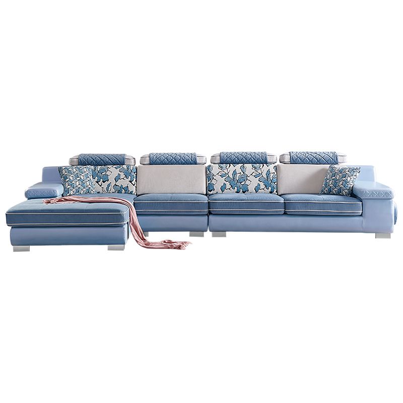 Nordic 4-Seat Sectional & Chaise Pillow Top Arm Sectional Sofa in Blue