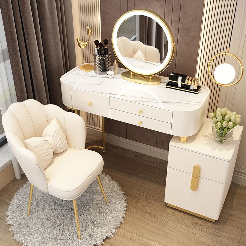 Glam Glass Vanity Dressing Table Bedroom Mirror Makeup Vanity Desk with Drawer