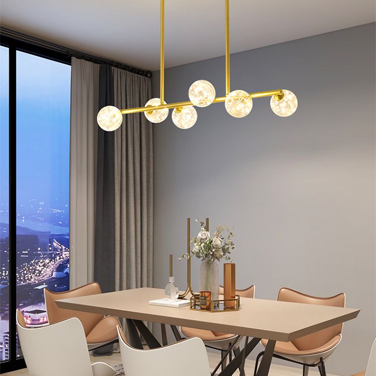 Wrought Iron LED Island Light in Modern Creative Style Glass Globe Pendant Light for Dining Room