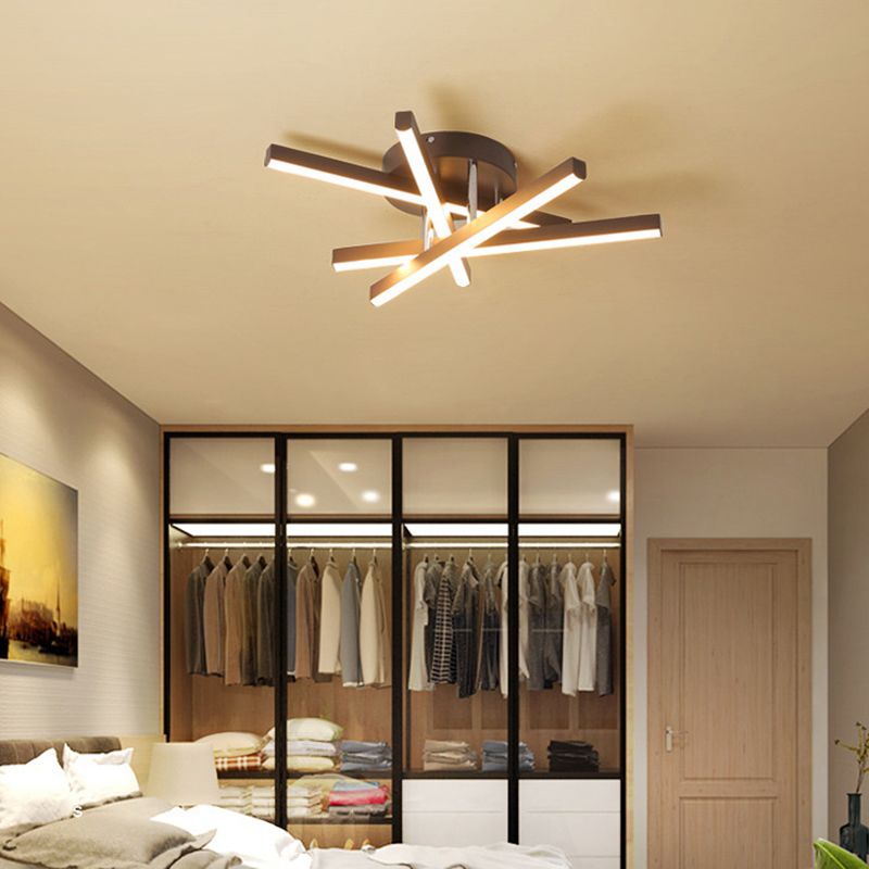 Contemporary Stick Flush Mount Light Aluminum Bedroom LED Semi Flush Ceiling Light in Black