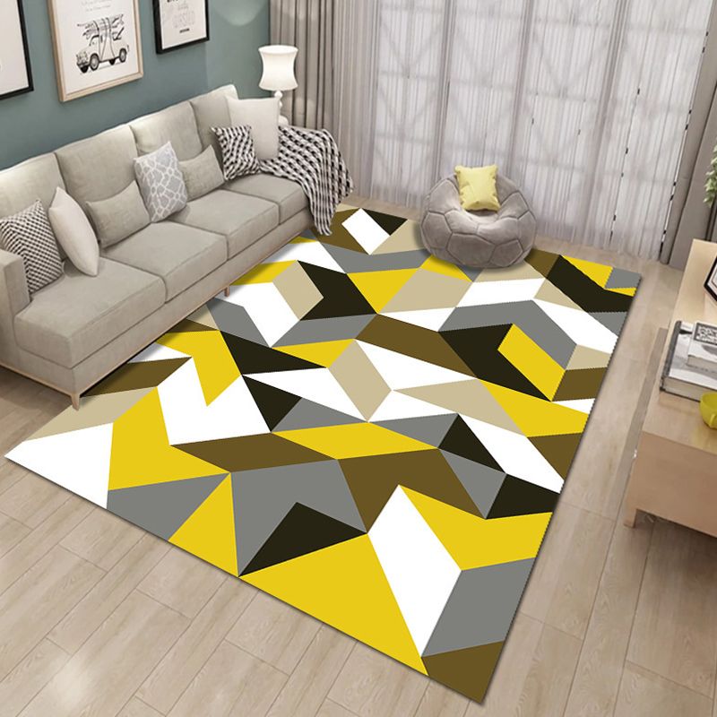 Trendy Geometry Pattern Indoor Rug Modern Individuality Rectangle Carpet Polyester Washable Rug for Home Decoration