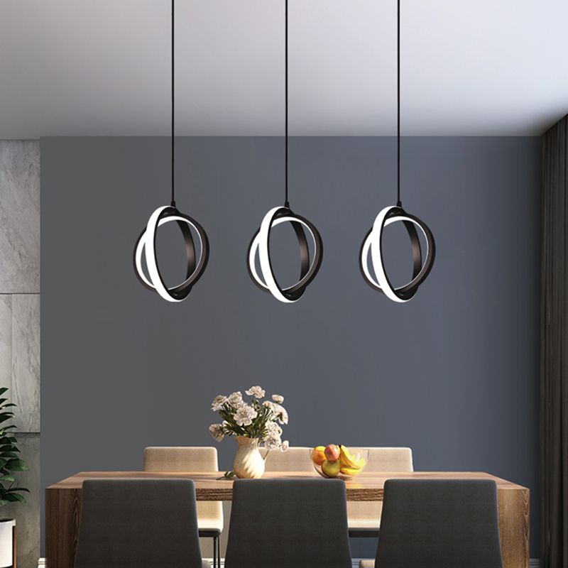 Black Circling Rings Pendant Light Minimalist Aluminum Suspension LED Light Fixture