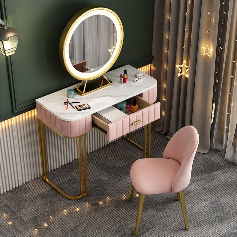 Glam 29.5" High Marble Top Vanity Dressing Table with 2 Drawers