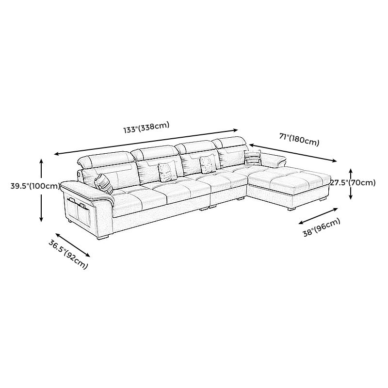 L-shape Faux Leather/Linen Sofa and Chaise Right Hand Facing Sectional with Storage