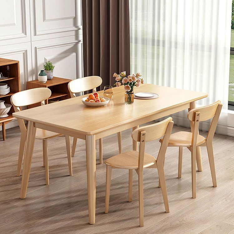 Mesa de comedor de estilo simple madera de goma de madera maciza con 4 patas mesa base en color de madera