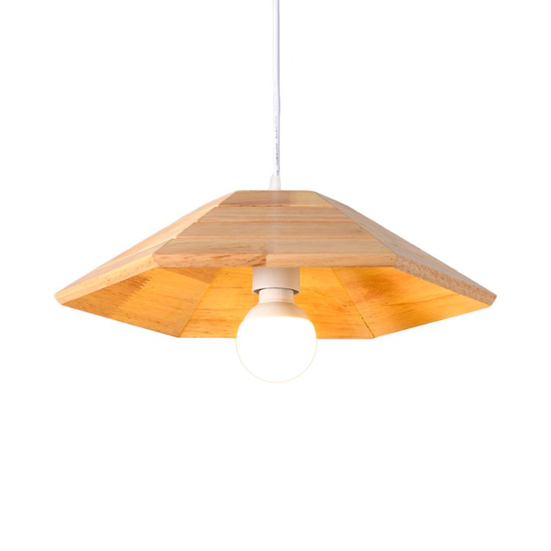 Ridged flare hanger plafondlampje eenvoudig houten 1-licht beige hangende lampkit over tafel