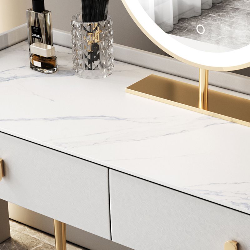 White Vanity with Makeup Table and Stool, 1/2 Drawers Dresser - 31.89" H