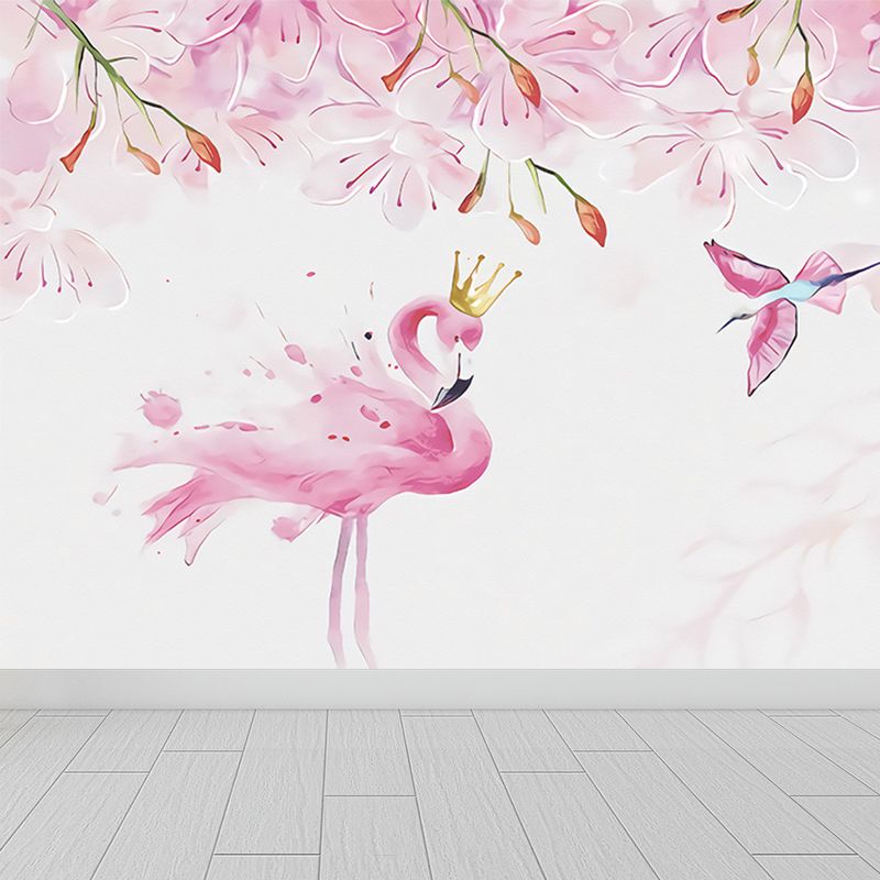 Standing Field Flamingos Mural Wallpaper Modern Non-Woven Material Wall Covering