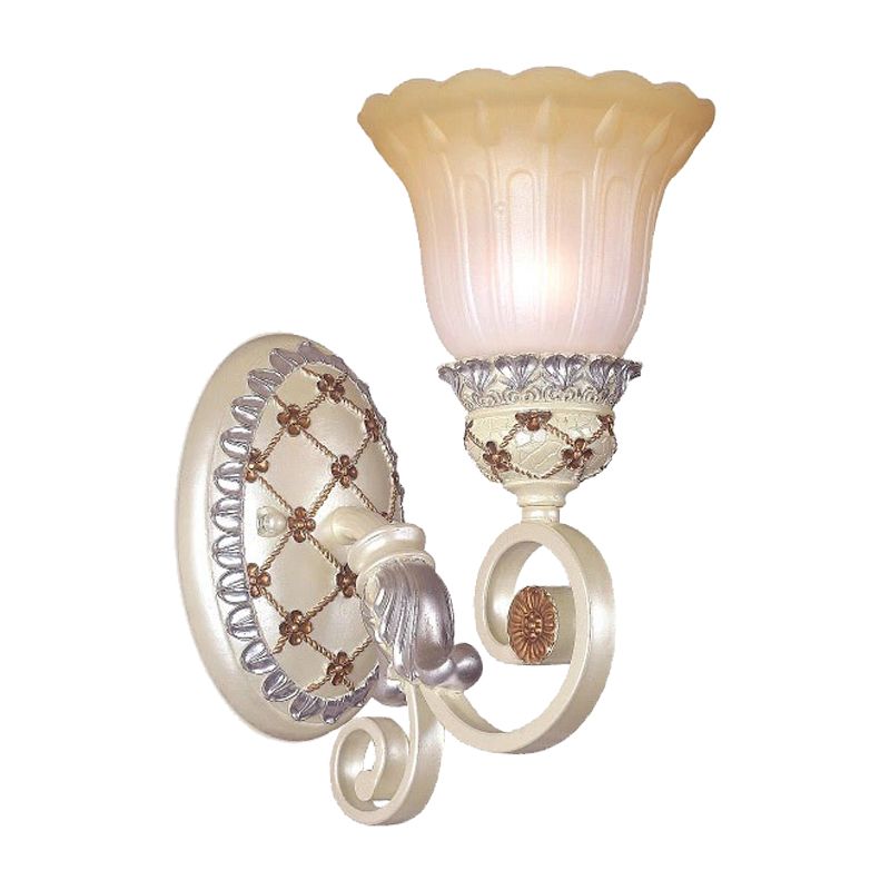French Country Blossom Wall Sconce 1/2-Light Opaline Glass Wall Lighting Idea with Swirl Arm in Gold