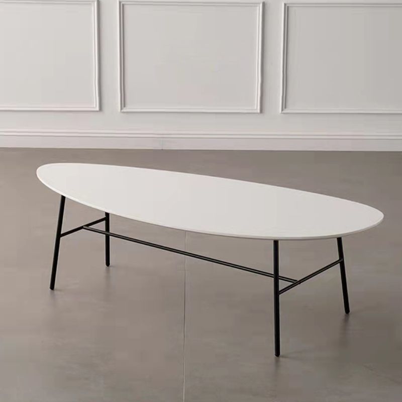 Modern Metal 3 Legs / Trestle Base Triangle / Oval Wood Top Coffee Table