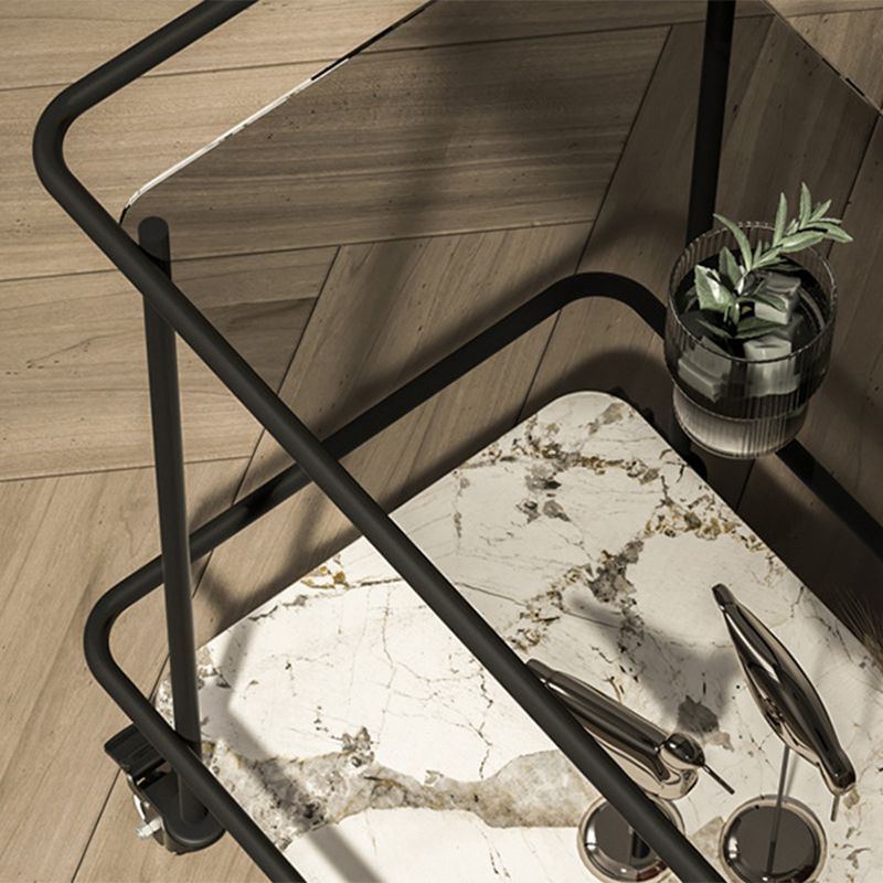 Modern Glass Top End Table with Casters Rectangular 25.6" W Shelf Included Side Table