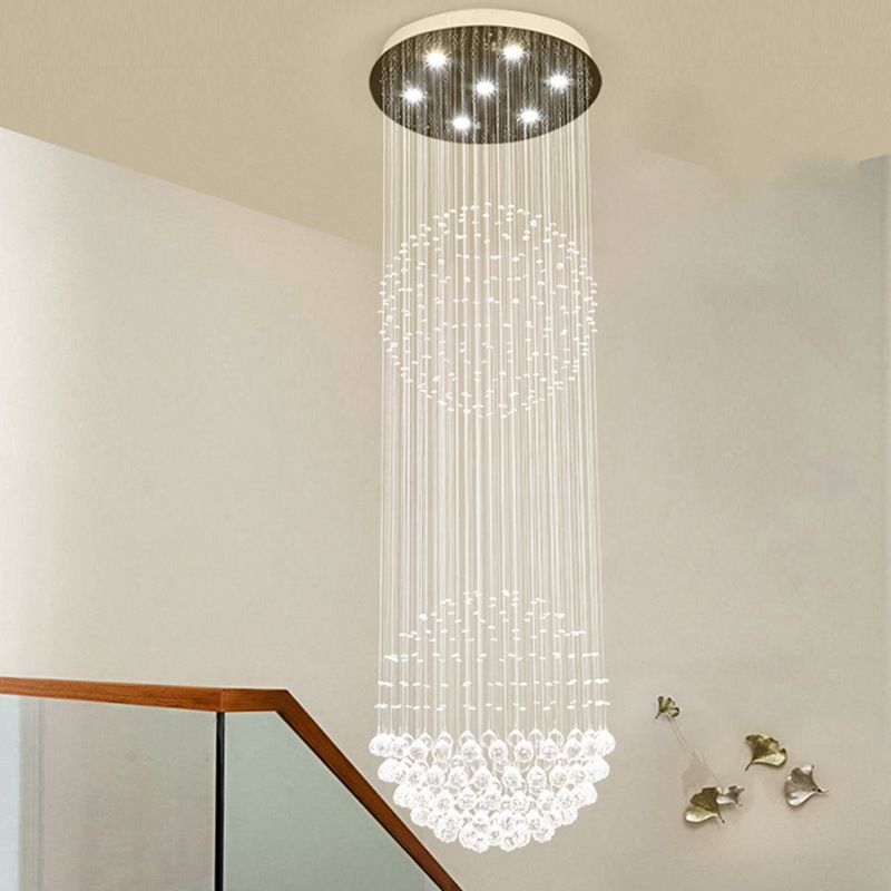 7 Heads Cascades LED Pendant Lamp Modernism White Clear Crystal Multiple Hanging Light for Stair