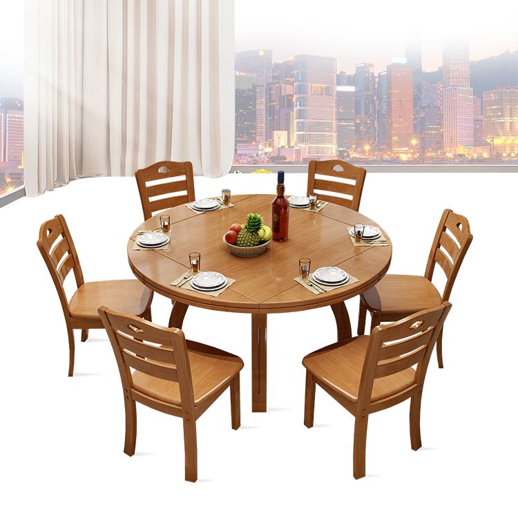 Modern Rubberwood Dinner Table Round 4 Legs Drop-Leaf Table for Home Use