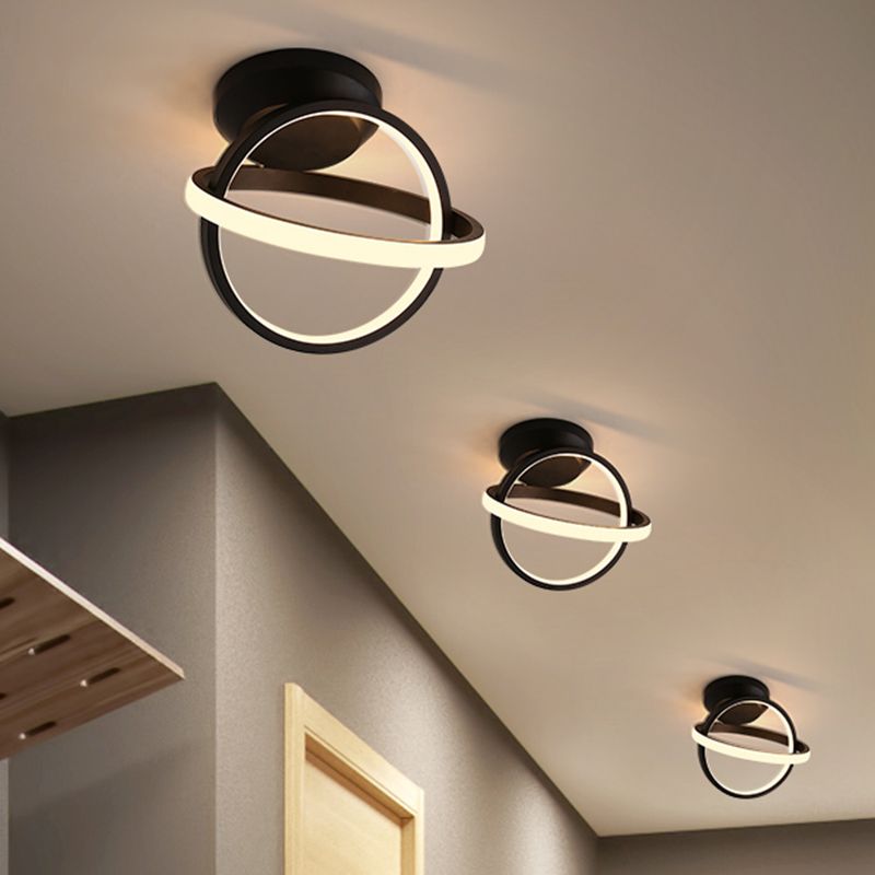 Plafonnier encastré à anneaux croisés, plafonnier LED minimal pour couloir en aluminium, noir/blanc