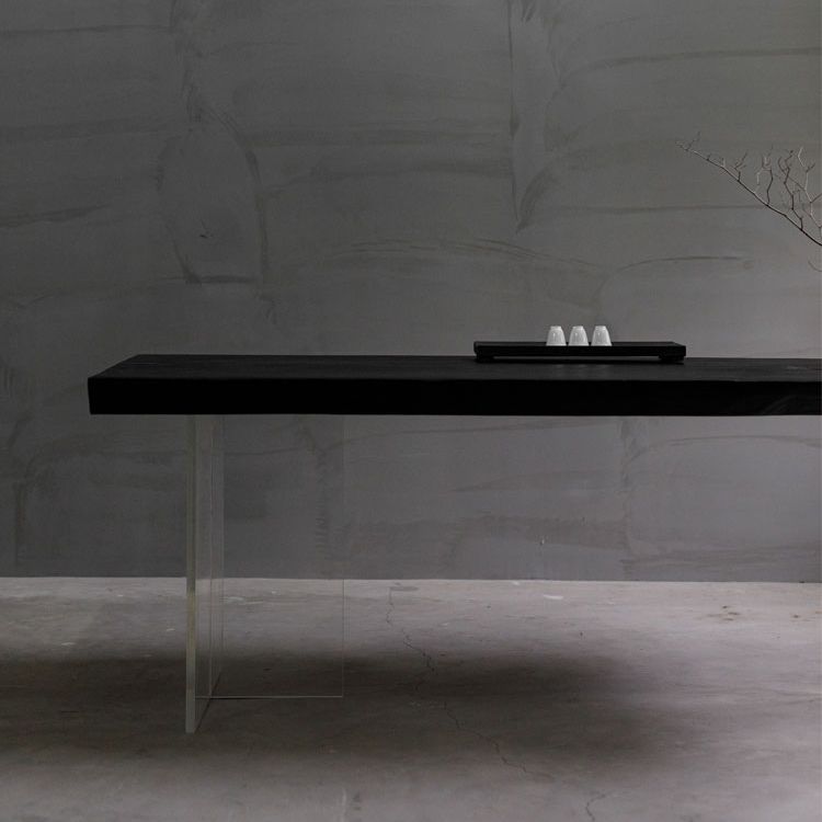 Pine Solid Wood Dining Room Collection Modern Rectangle with Acrylic Double Pedestal Table