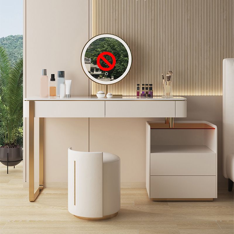 Engineered Wood Makeup Dressing Table Stool Set with Glass Accent