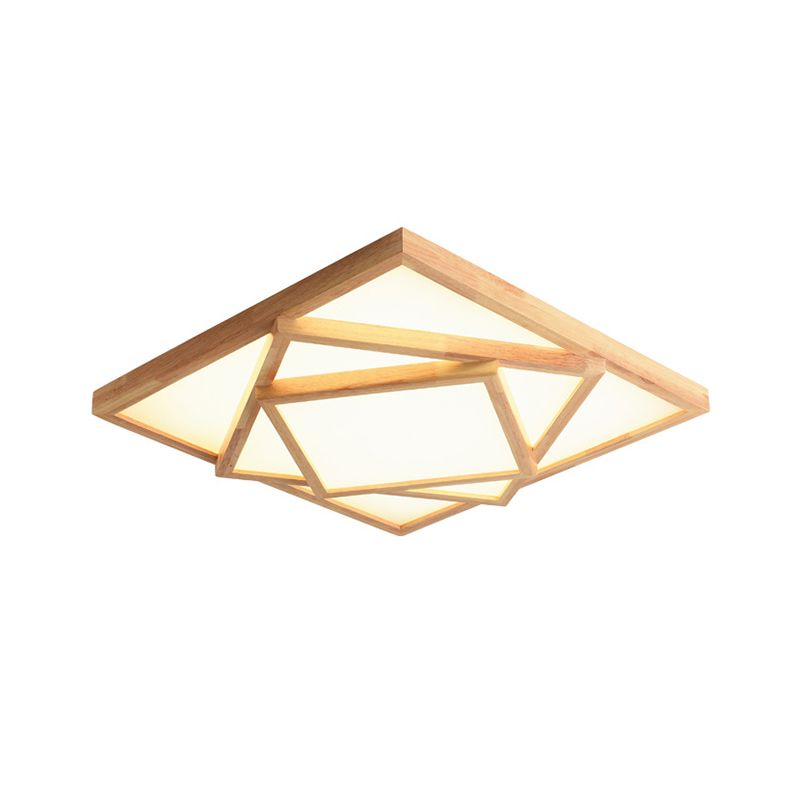 Plafonnier carré de 19/25/31.5 pouces de large, minimaliste, en bois, beige, LED, lampe encastrée, lumière blanche/chaude/naturelle