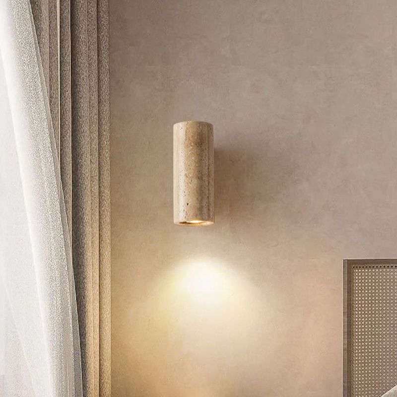 Cylinder Shape Wood Wall Sconces Modern 1-Light Wall Mount Light Fixture in Brown