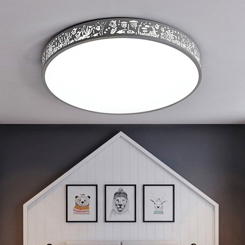 Kid Bedroom Etched Round Ceiling Light Acrylic Metal Macaron Loft Ceiling Mount Light