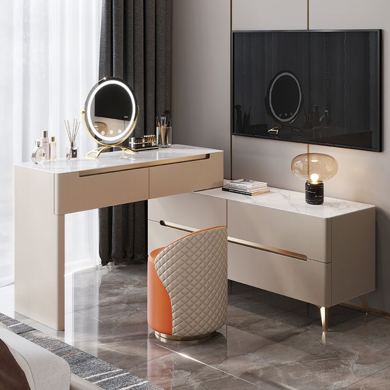 Contemporary With Drawer Metallic Bedroom Lighted Mirror Dressing Table