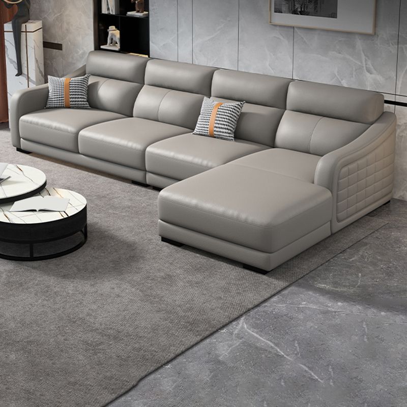 Modernism Genuine Leather Sectional Sloped Arm Sectional in Grey