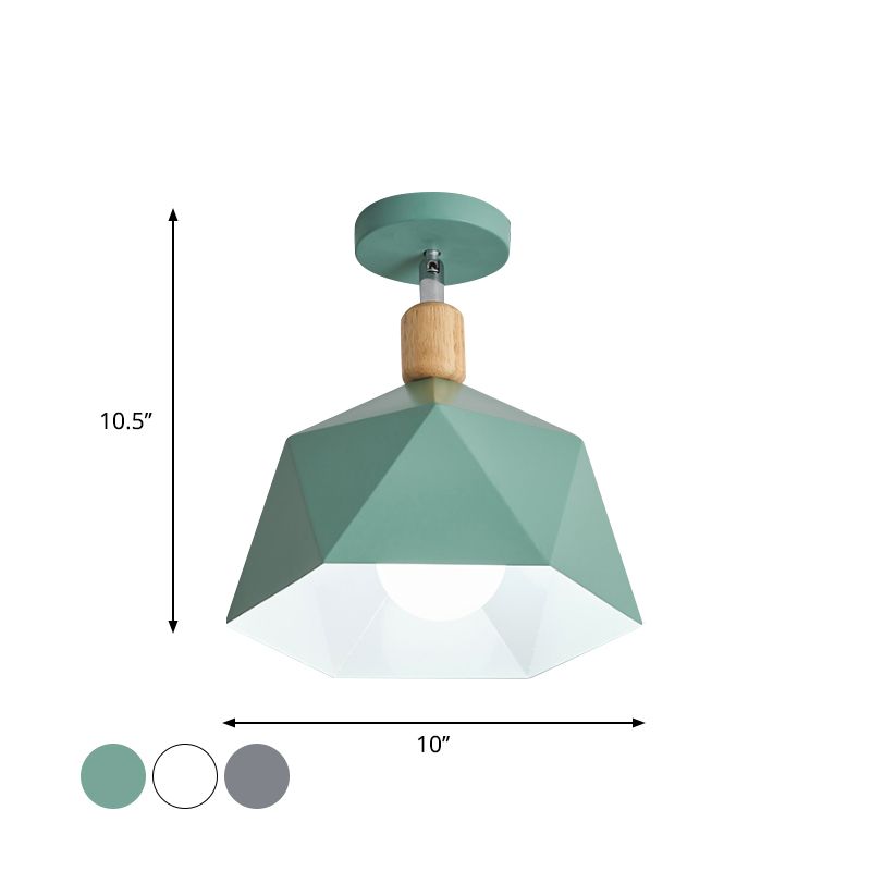 Lámpara de montaje en techo giratoria Macaron de 1 bombilla metálica semi empotrada Polygon Corridor en verde/gris/blanco con detalles en madera