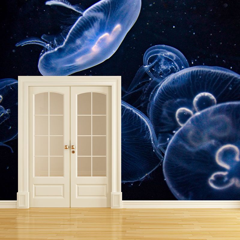 Blue Sea Creatures Mural Contemporary Wall Decor for Sleeping Room, Water Resistant