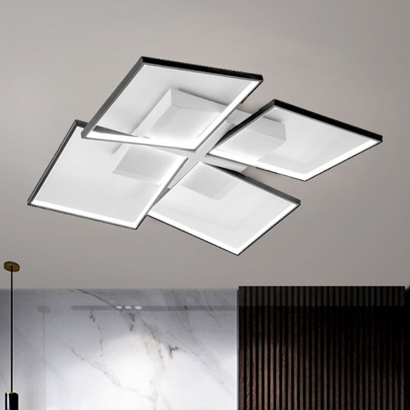 Rectangular Panel Semi Mount Lighting Minimalism Clear Glass Living Room LED Close to Ceiling Lamp in Warm/White/3 Color Light, 35.5"/26.5" Long