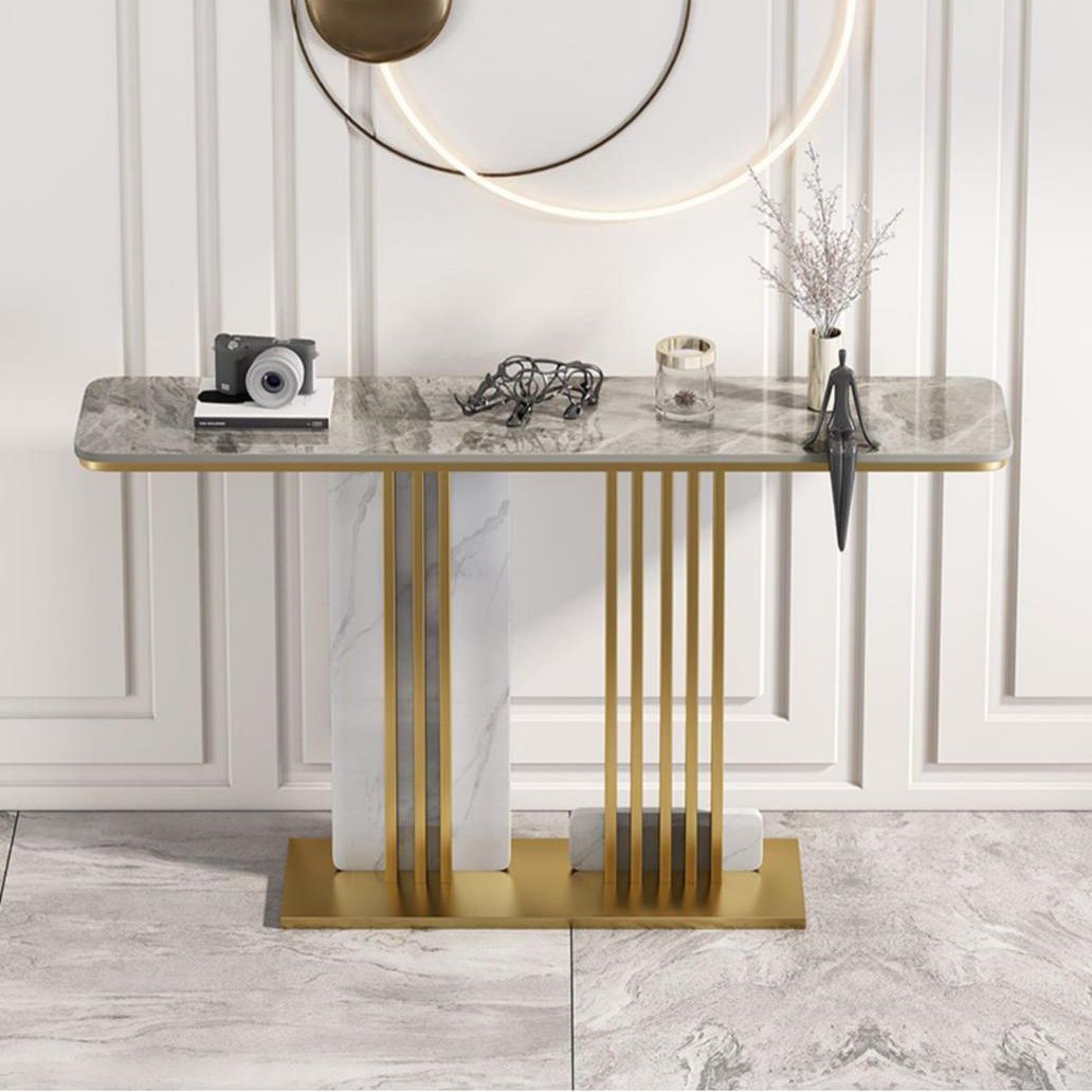 Scratch Resistant Rectangle Table 11.81" W x 31.49" H Stone Table for Hall