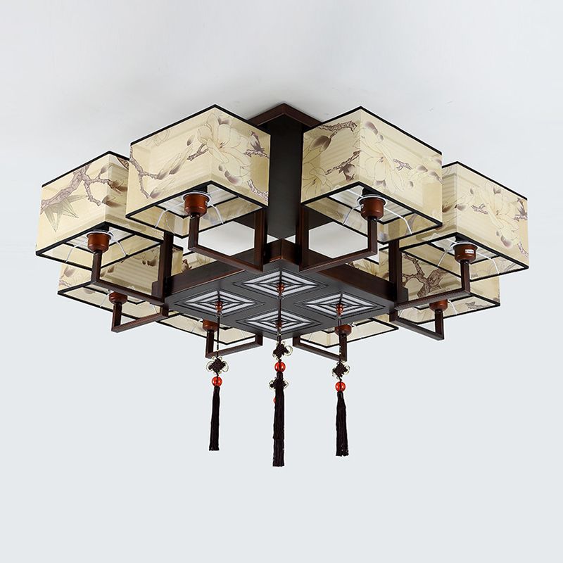 Lámpara de techo tradicional con estampado de pájaros y flores, lámpara empotrada para sala de estar de tela