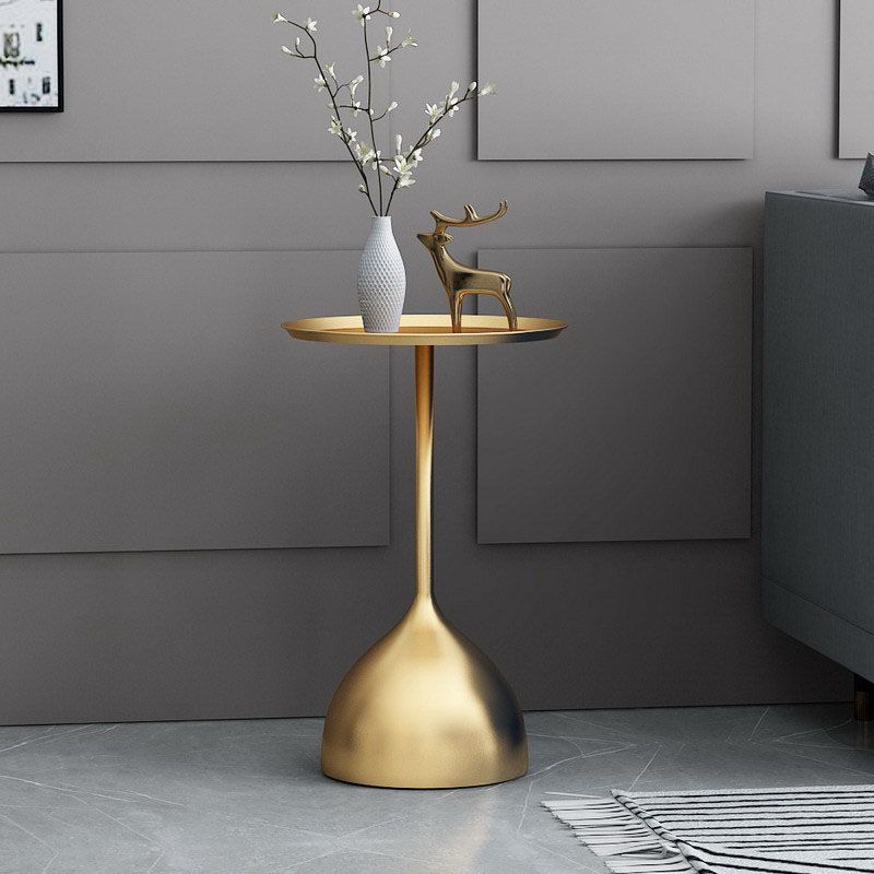 21" Tall Mid-Century Metal Round Tray Top Side Table Pedestal End Table