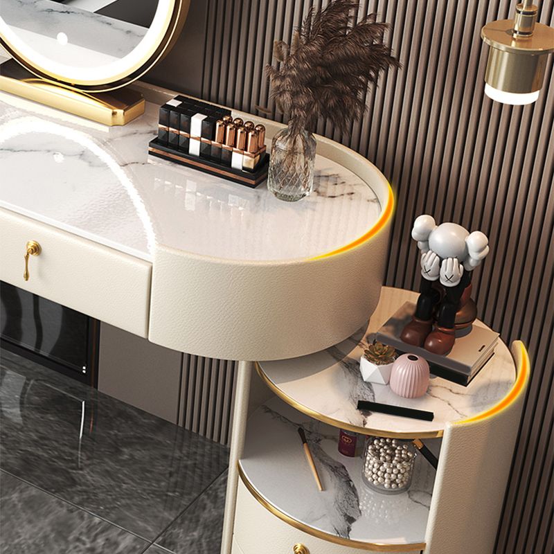 Glam Style White Dresser with Drawers and Stool Set for Bedroom