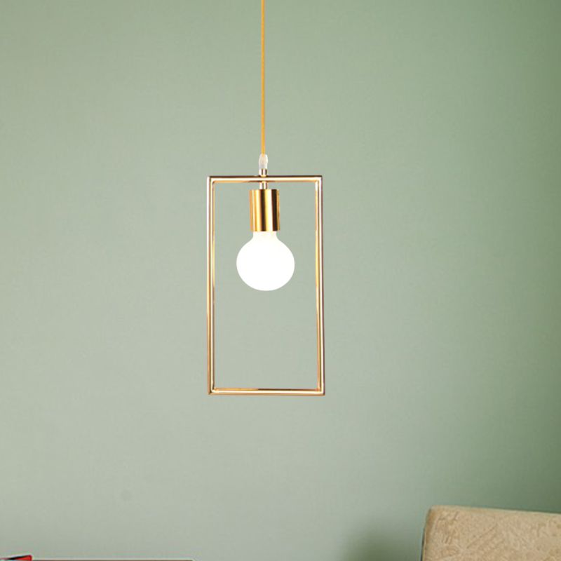 Golden Rectangle Hanging Ceiling Light with Frame Loft Style 1 Light Bedroom Pendant Lamp