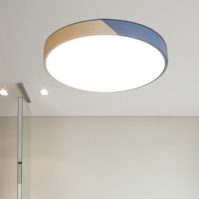 Lámpara empotrada redonda de 9 "/12"/16 "de diámetro, accesorio de techo LED Macaron de acrílico y Metal gris/amarillo/azul para dormitorio