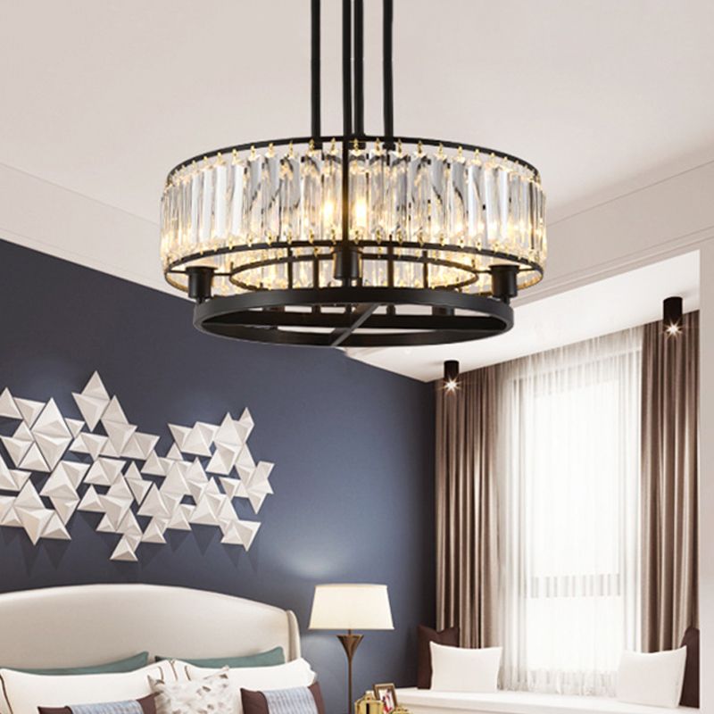 5/8 bulbes chambre lustre modernisme noir suspendu suspendu avec une nuance en cristal circulaire